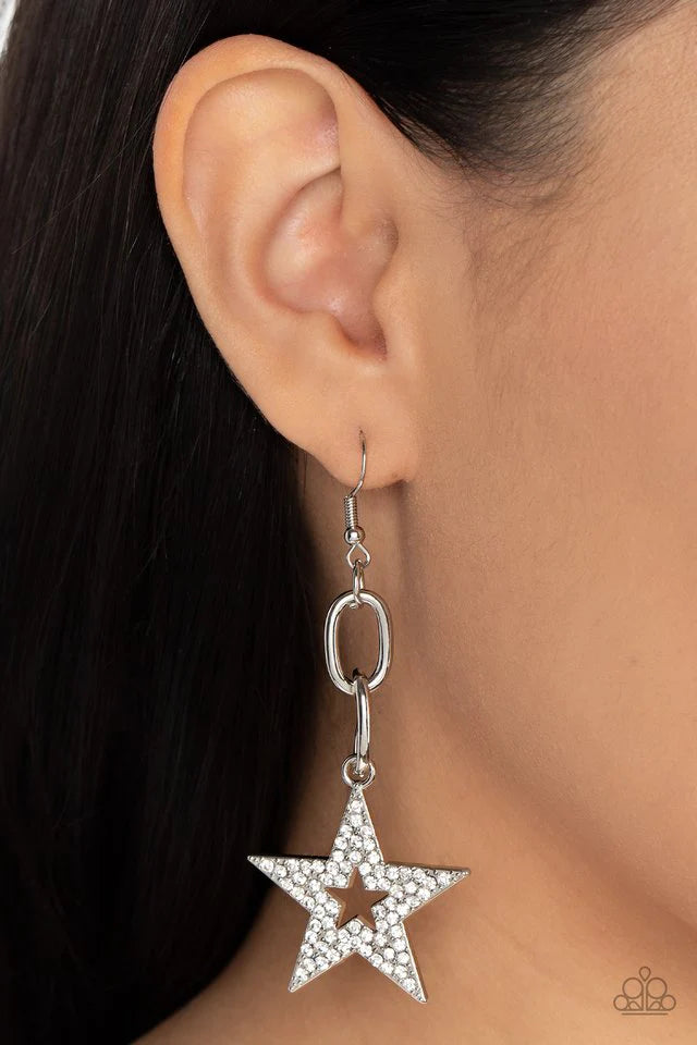 Incredibly Iconic - White - Silver Earrings - Paparazzi Accessories