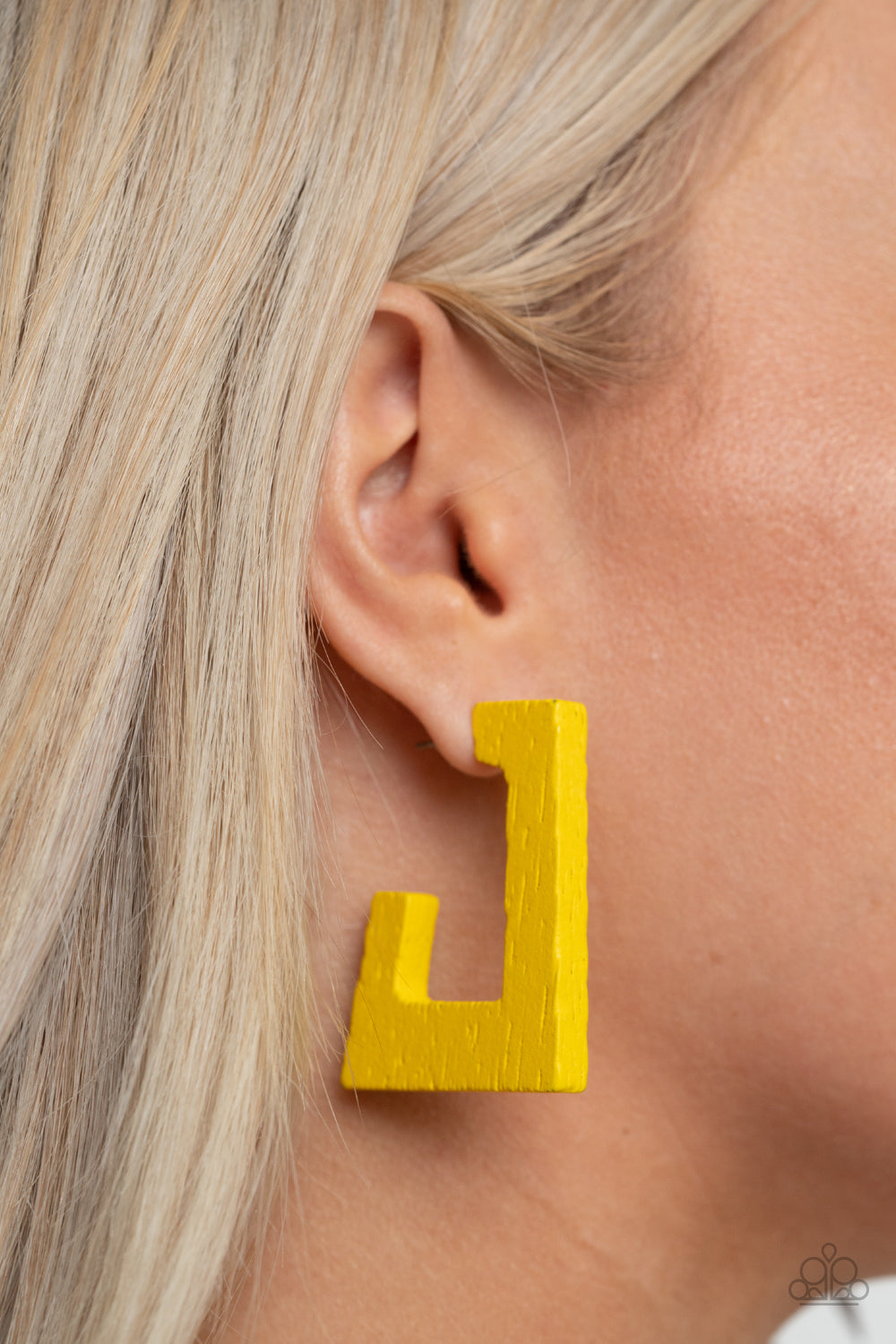 Yellow wood shop earrings paparazzi