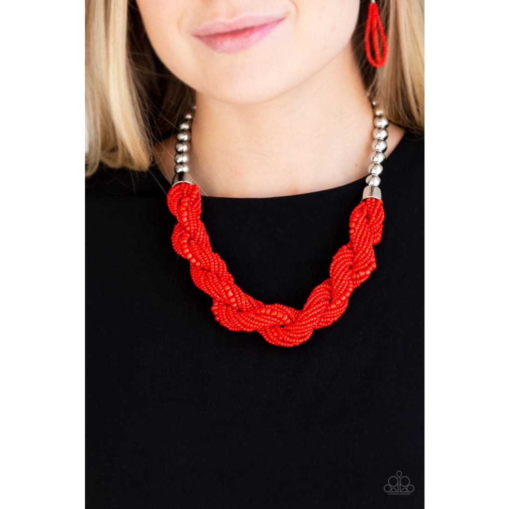 Paparazzi red seed bead on sale necklace