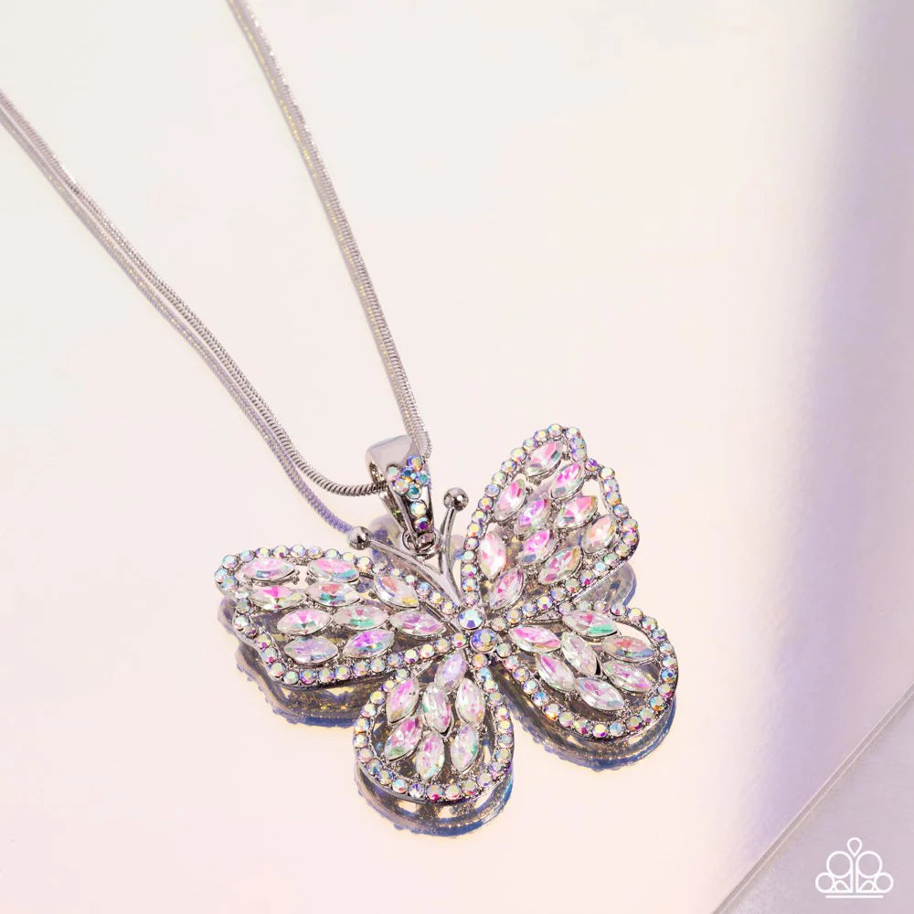 Paparazzi Fame And Flutter - Multi Iridescent Necklace - Life of the Party Empire Diamond Exclusive