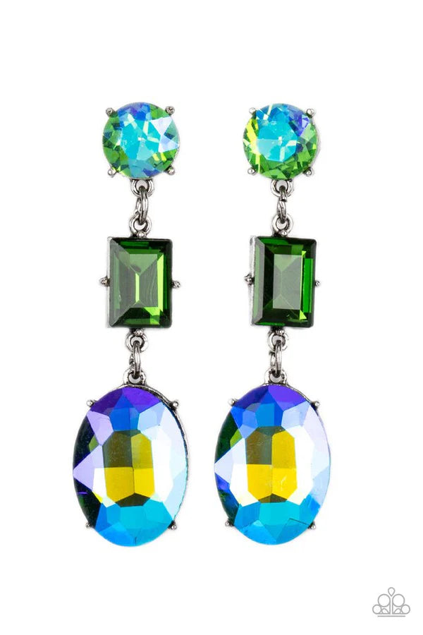 Paparazzi Extra Envious - Green Earrings