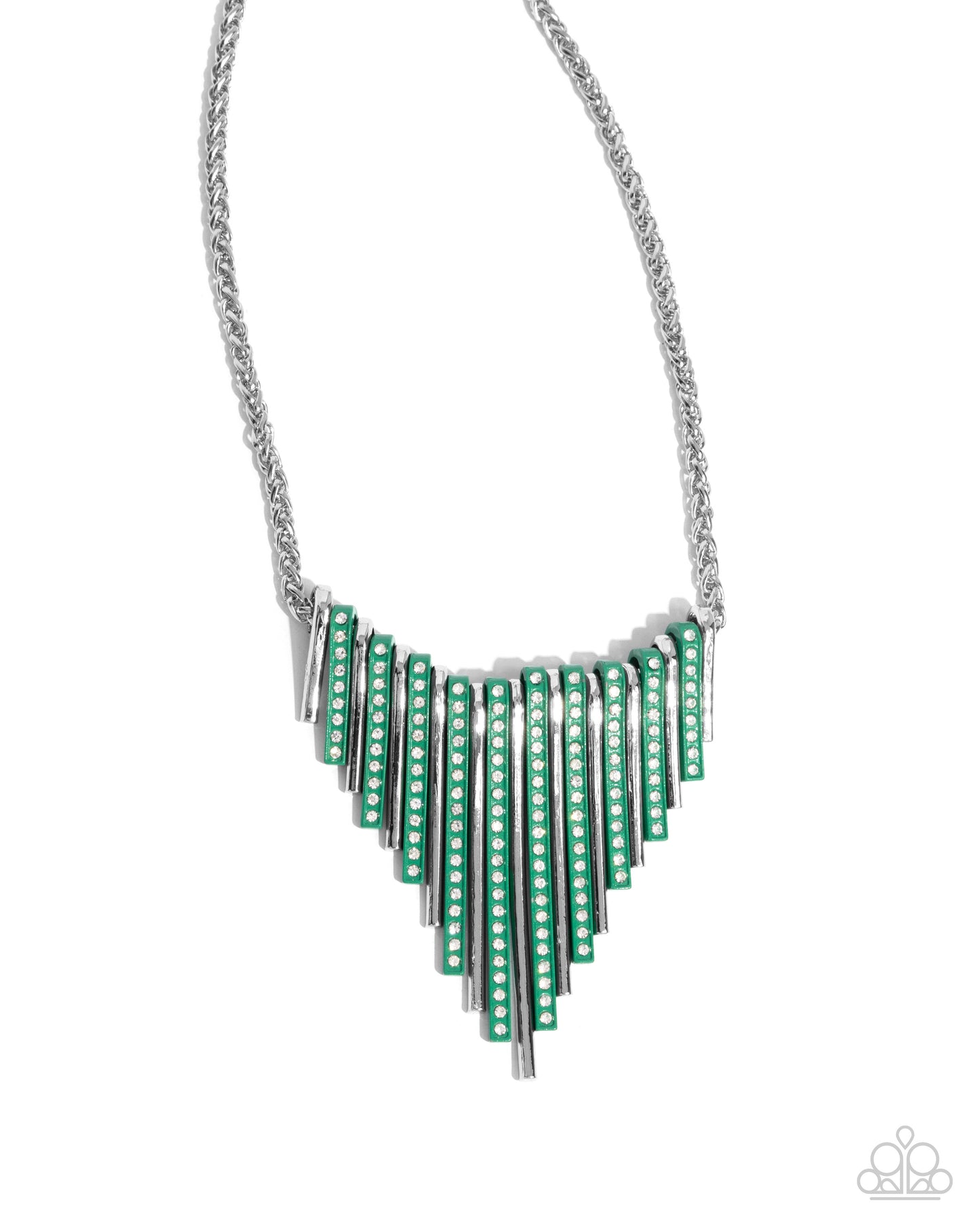 Paparazzi Fashionable Fringe Necklace & Colored Cameo Bracelet - Green Set 2 Pieces