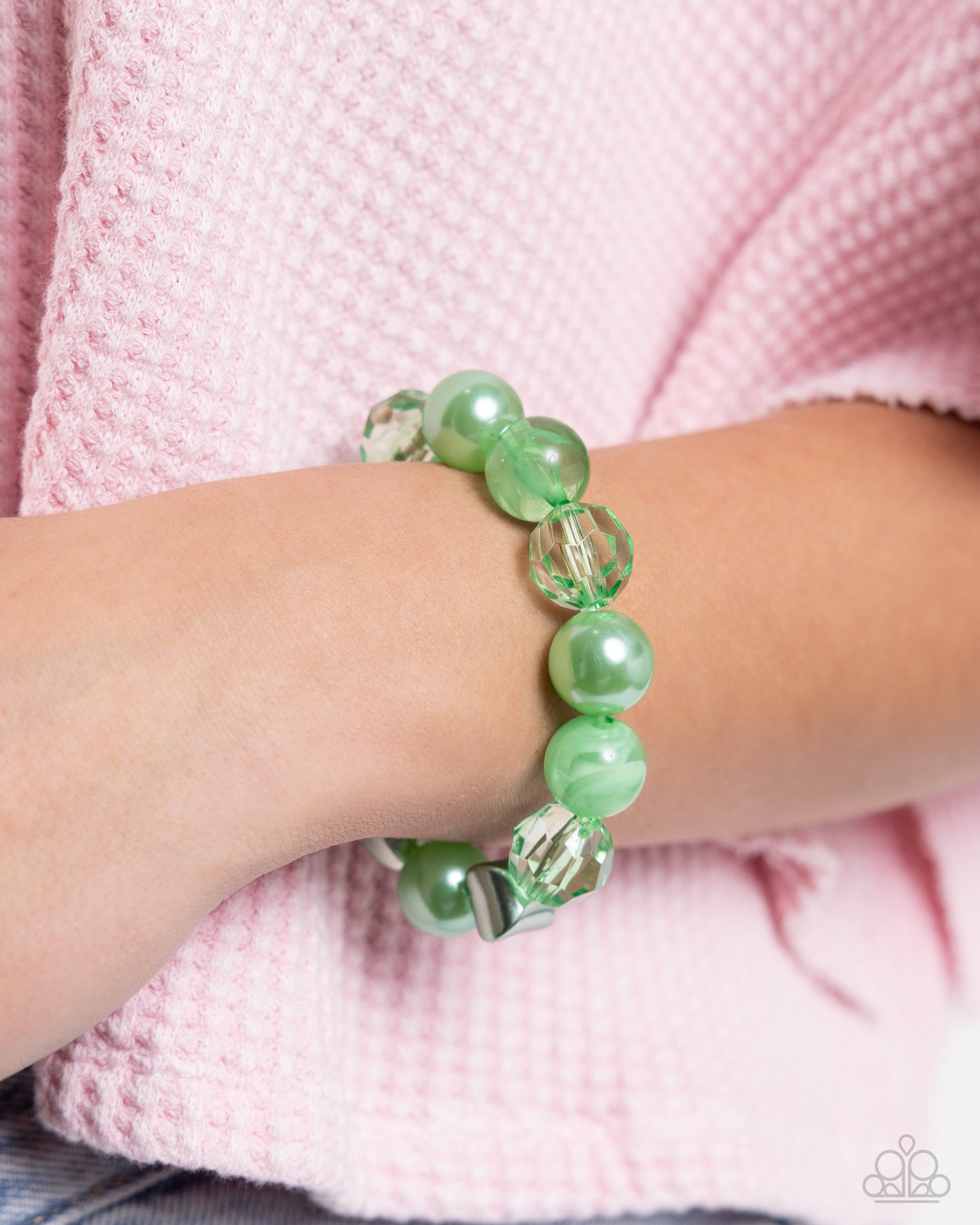 Paparazzi Plentiful Pearls - Green Necklace and Plentiful Pigment - Green Bracelet 2 Piece Set