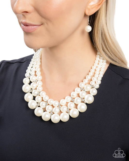 Paparazzi Glossy Gala - White Pearl Necklace