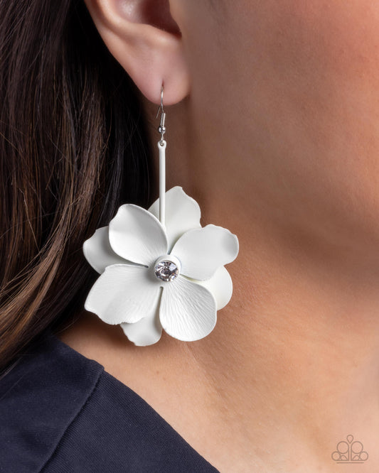 Paparazzi Generous Glisten - White Floral Earrings