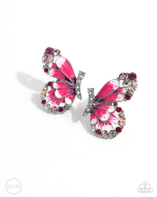 Paparazzi Decadent Descent - Pink Butterfly Clip On Earrings