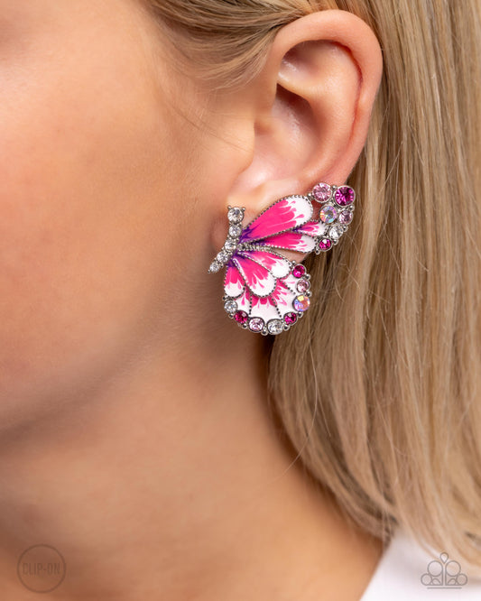 Paparazzi Decadent Descent - Pink Butterfly Clip On Earrings