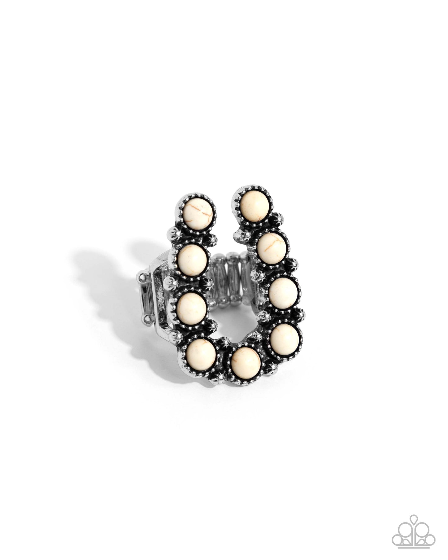 Paparazzi Wild West Wonder and Wild West Whisper - White Ring and Earrings 2 Piece Set