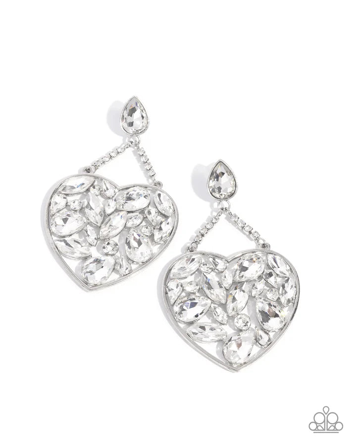 Paparazzi Glittery Gait - White Heart Earring