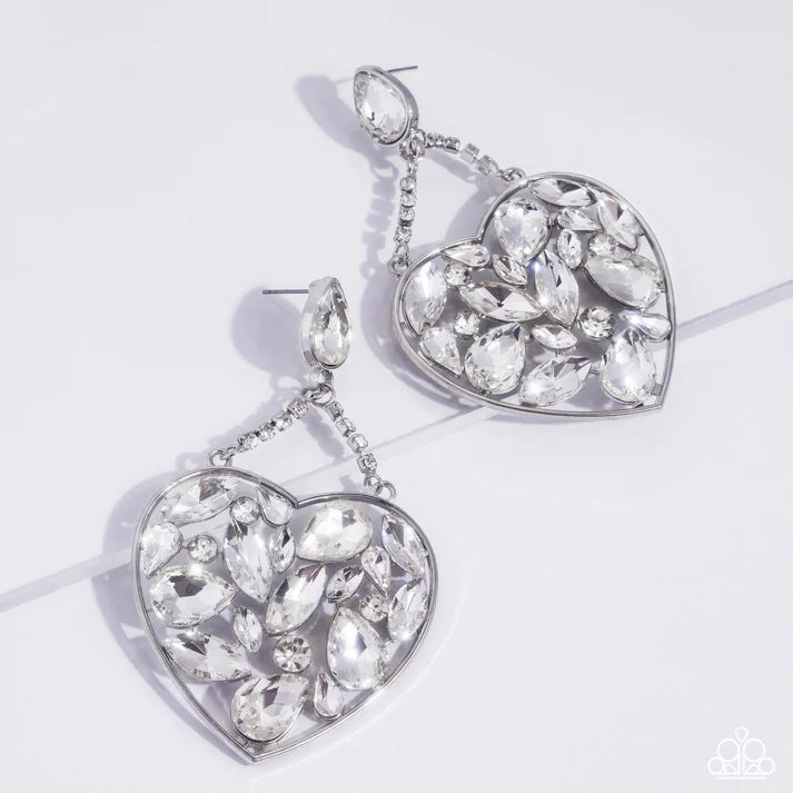 Paparazzi Glittery Gait - White Heart Earring