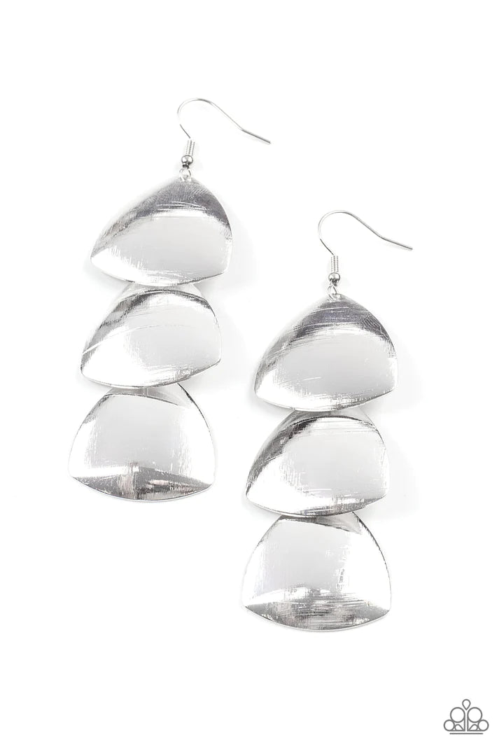 Paparazzi Modishly Metallic- Silver Earrings Paparazzi jewelry image